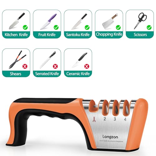 Longzon 5-in-1 4-Stage Knife Sharpener with Safety Glove