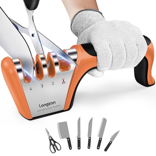 Longzon 5-in-1 4-Stage Knife Sharpener with Safety Glove