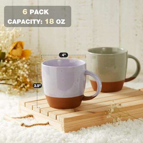 18 oz Ceramic Coffee Mugs with Handles, Set of 6