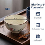 Nagpew 4.5-Inch Retro Japanese Ceramic Rice Bowls, 6-Pack