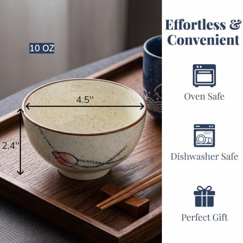 Nagpew 4.5-Inch Retro Japanese Ceramic Rice Bowls, 6-Pack