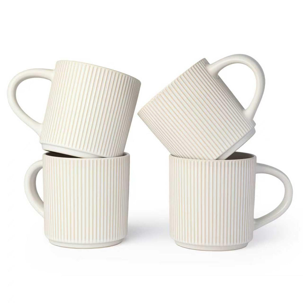 DeeCoo 12 oz Matte White Stoneware Coffee Mugs, Set of 4
