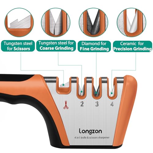 Longzon 5-in-1 4-Stage Knife Sharpener with Safety Glove