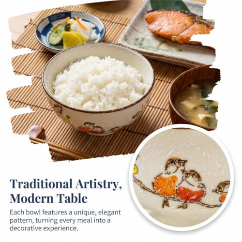 Nagpew 4.5-Inch Retro Japanese Ceramic Rice Bowls, 6-Pack