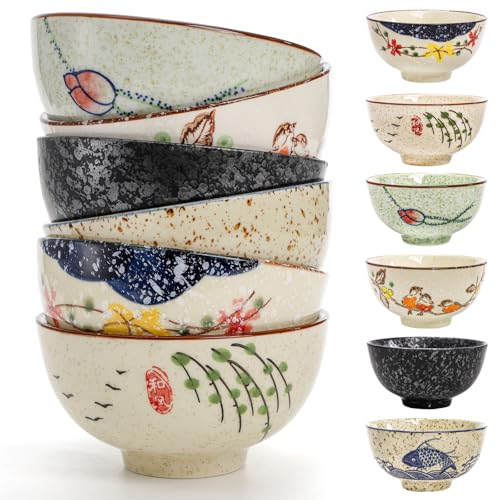 Nagpew 4.5-Inch Retro Japanese Ceramic Rice Bowls, 6-Pack