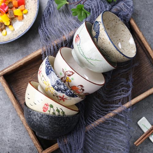 Nagpew 4.5-Inch Retro Japanese Ceramic Rice Bowls, 6-Pack