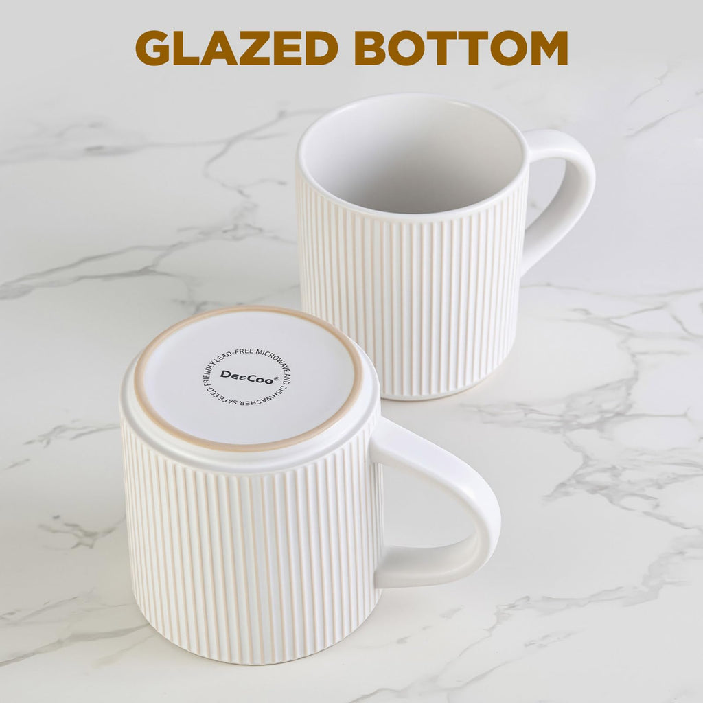 DeeCoo 12 oz Matte White Stoneware Coffee Mugs, Set of 4