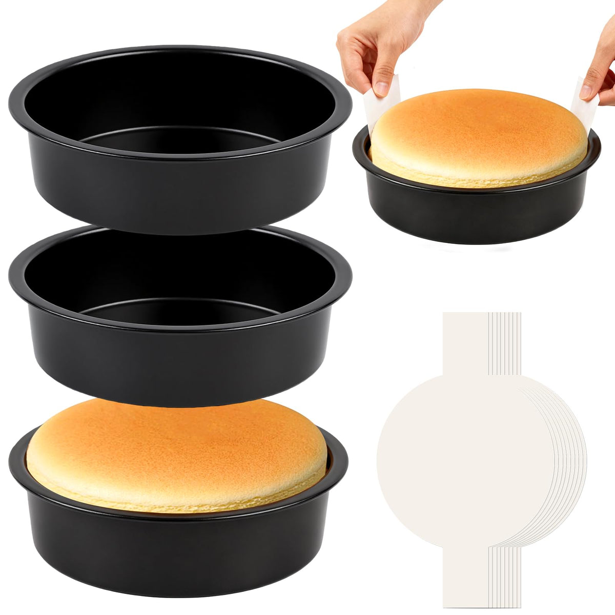 tutikuki Nonstick Round Cake Pan with 100 Parchment Liners