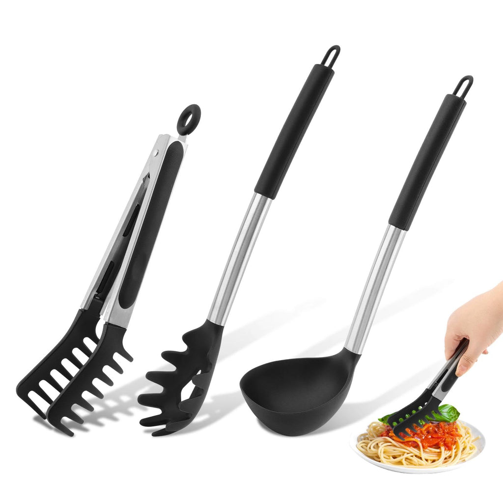 3-Piece Spaghetti Spoon, Pasta Fork & Tongs Set