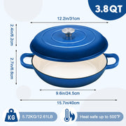 Overmont 3.8-Qt Enameled Cast Iron Braiser with Lid