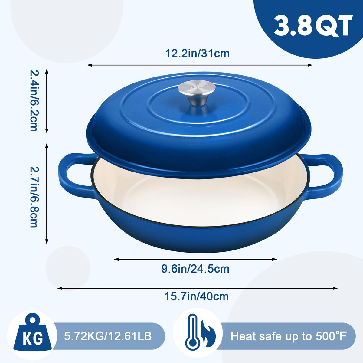Overmont 3.8-Qt Enameled Cast Iron Braiser with Lid