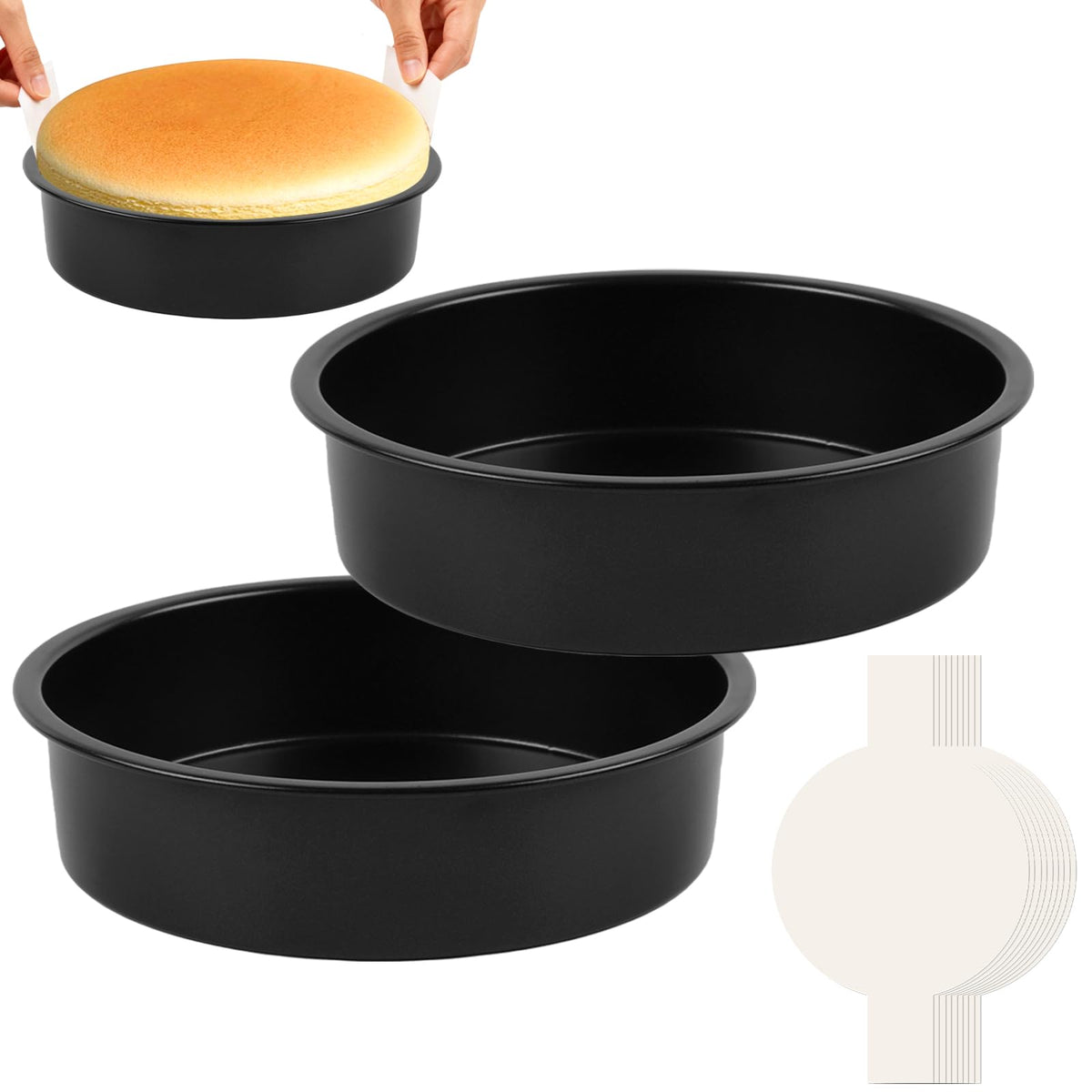tutikuki Nonstick Round Cake Pan with 100 Parchment Liners