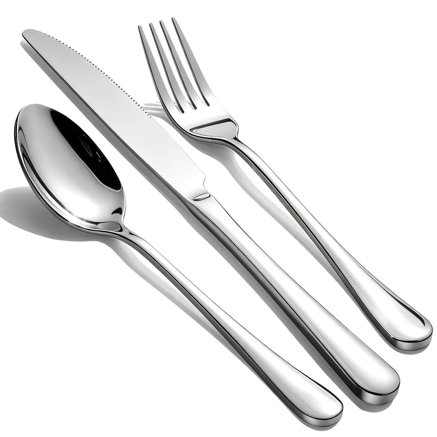 Polished Stainless Steel Silver Flatware Set for Dining