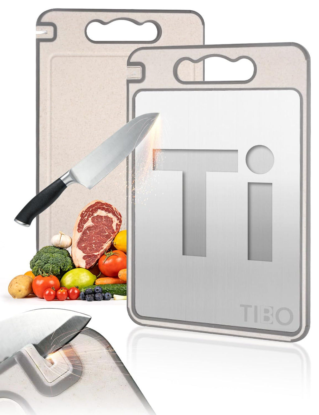 TIBO Titanium Cutting Board with Built-In Knife Sharpener