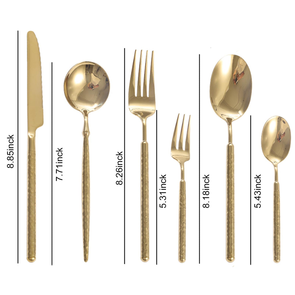 36-Piece Gold Hammered Stainless Steel Flatware Set for 6