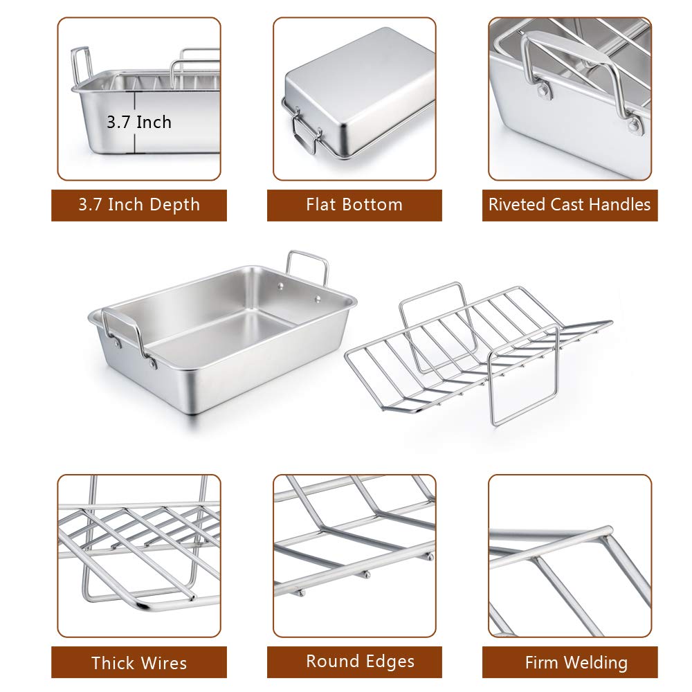 P&P CHEF Stainless Steel Roasting Pan with Racks for Turkey