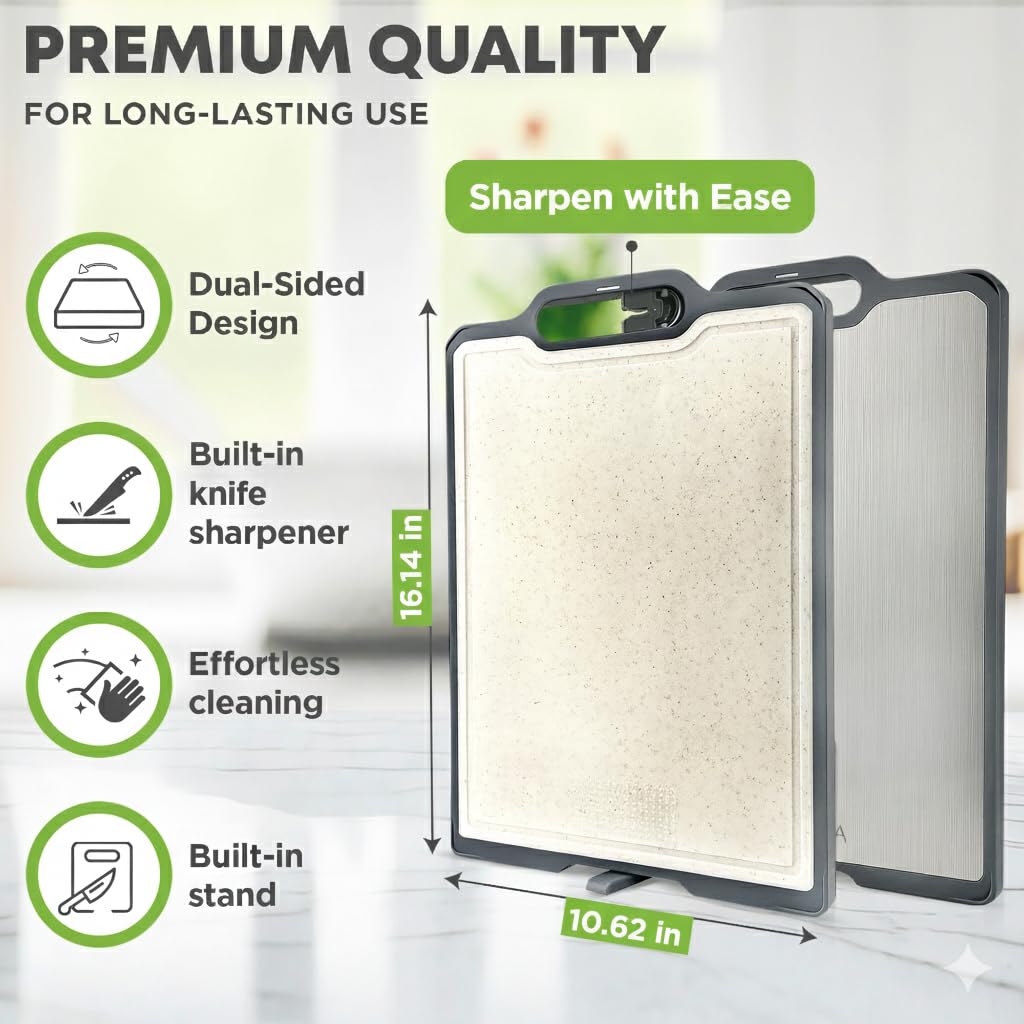 Titanium & Wheat Straw Cutting Board with Sharpener & Stand