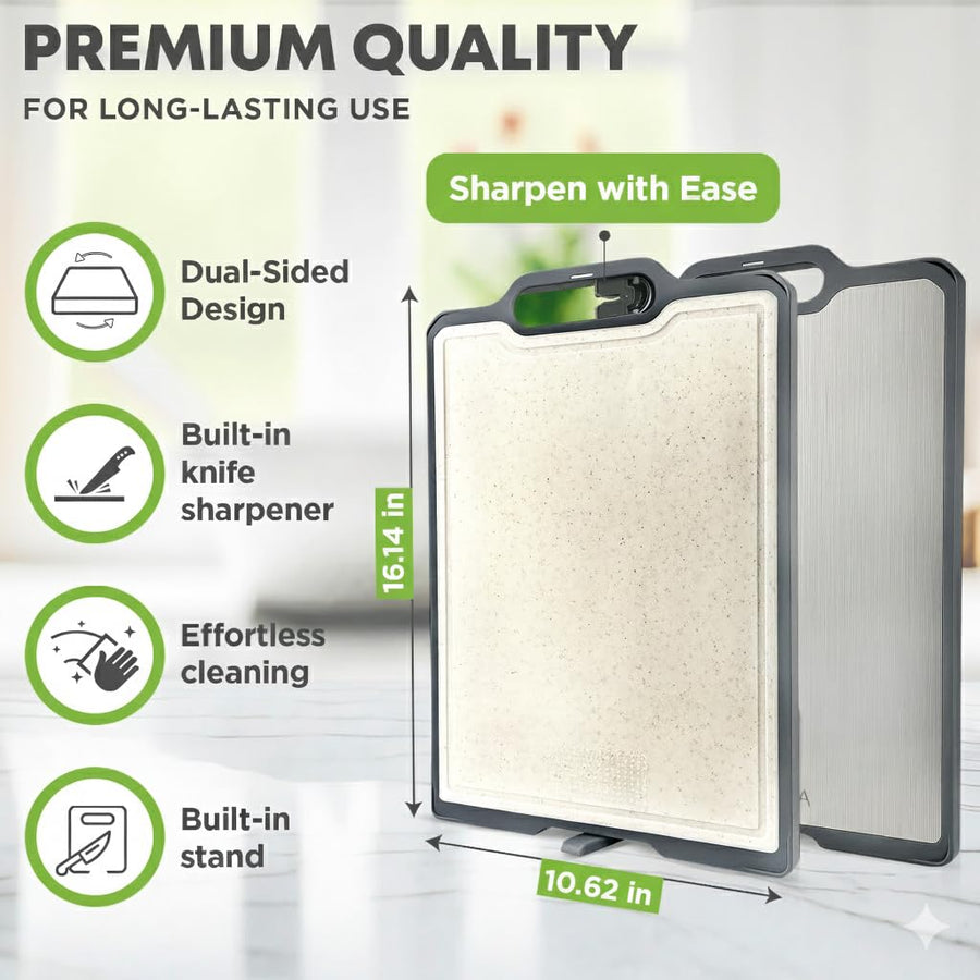 Titanium & Wheat Straw Cutting Board with Sharpener & Stand