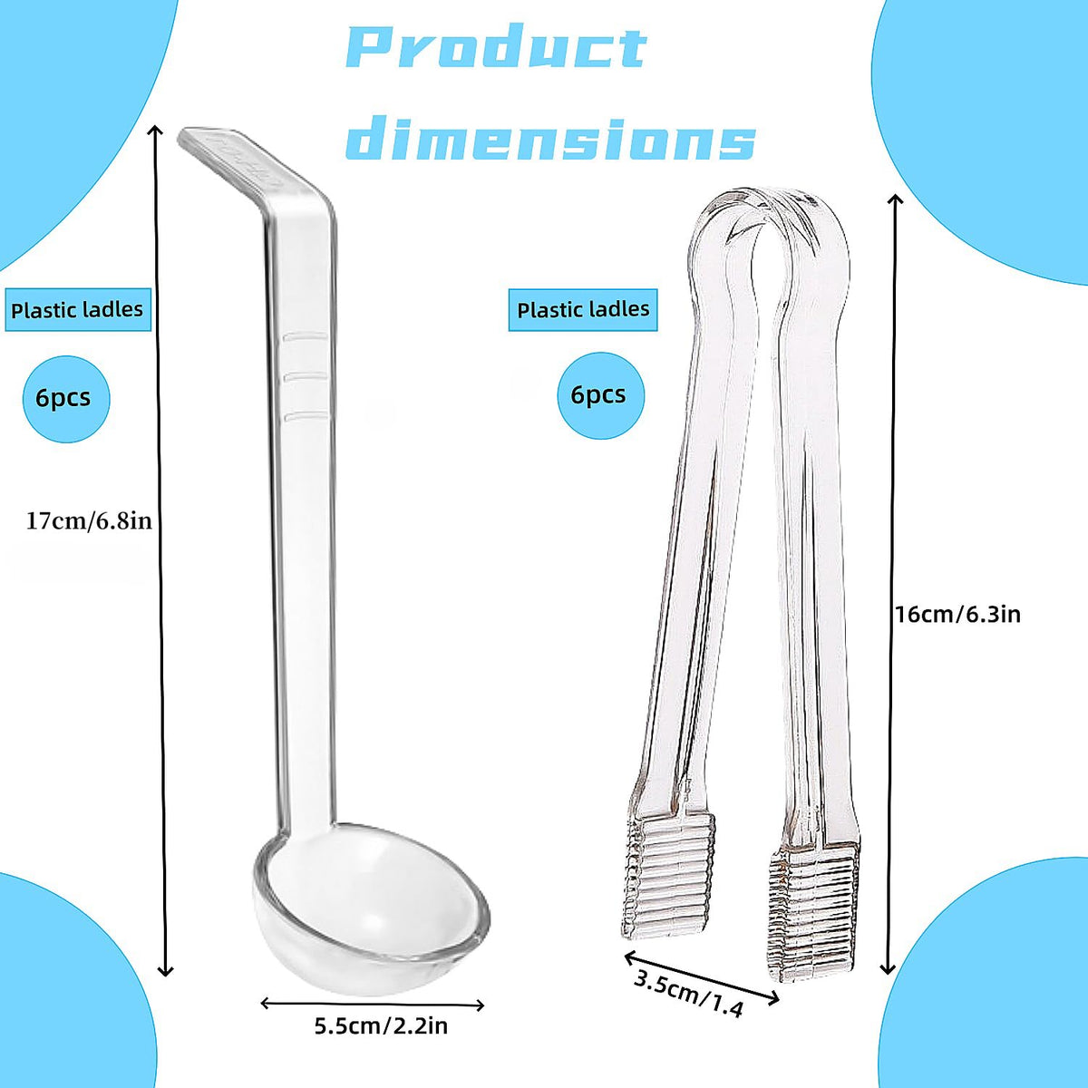 12-Piece Clear Plastic Ladle & Tongs Serving Set