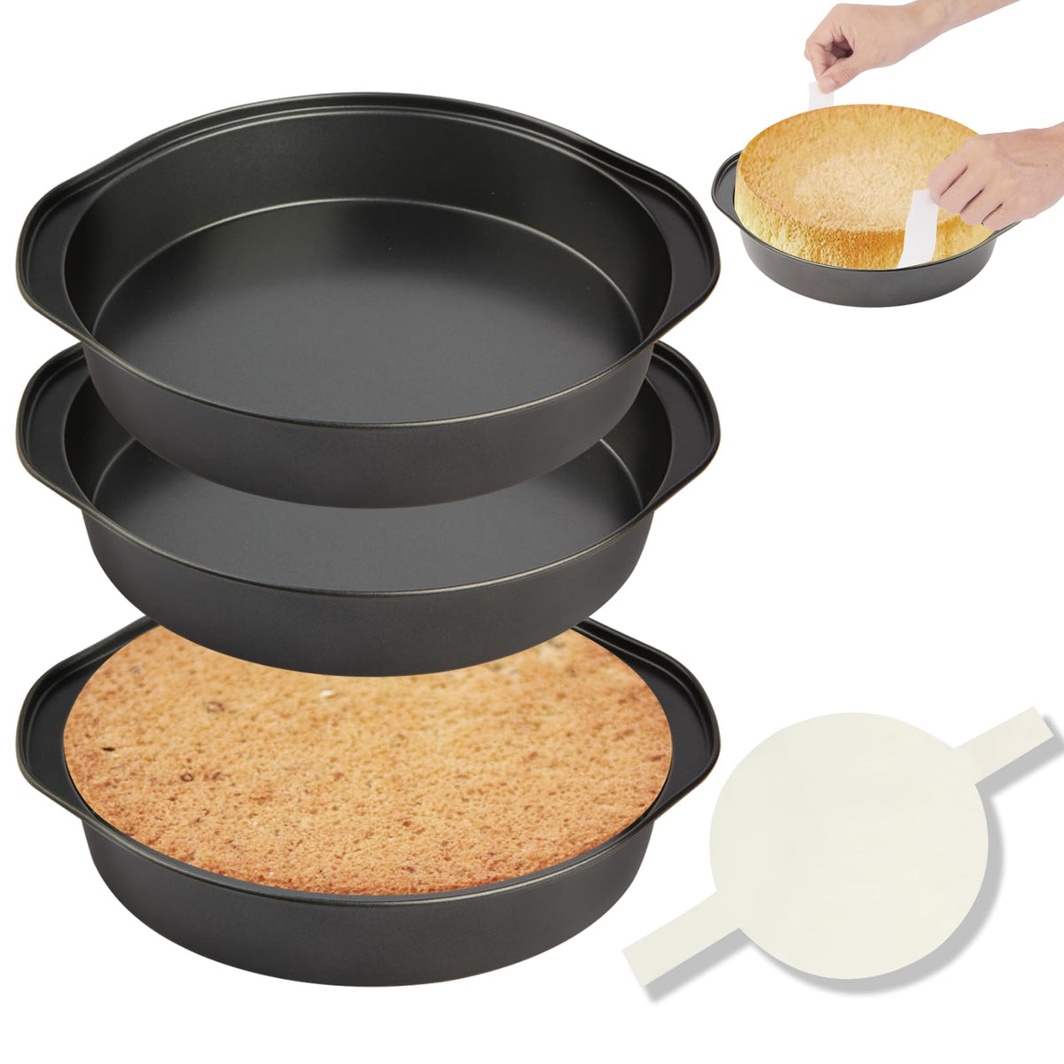 tutikuki Nonstick Round Cake Pan with 100 Parchment Liners