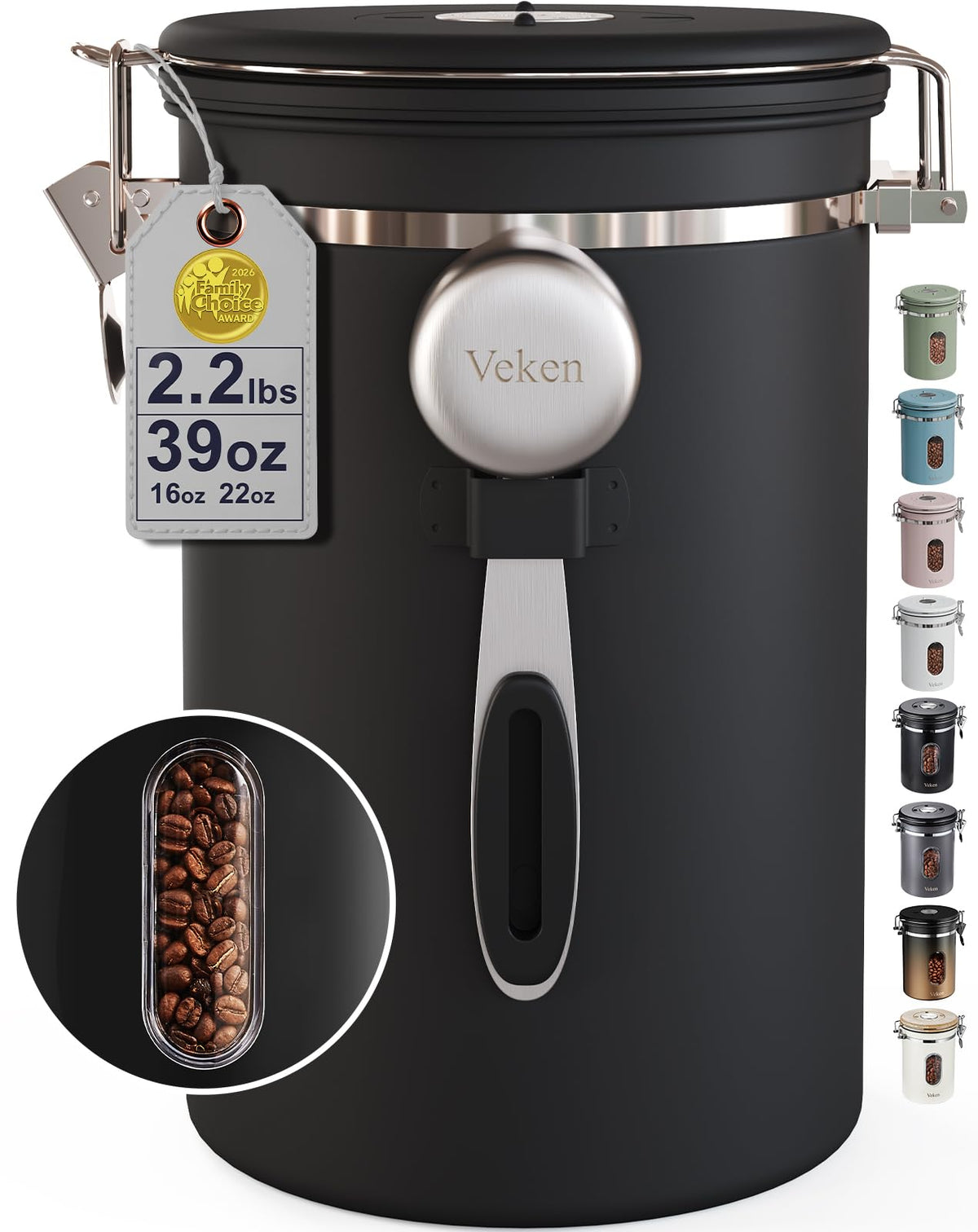 Veken Airtight Stainless Steel Coffee Canister with Scoop