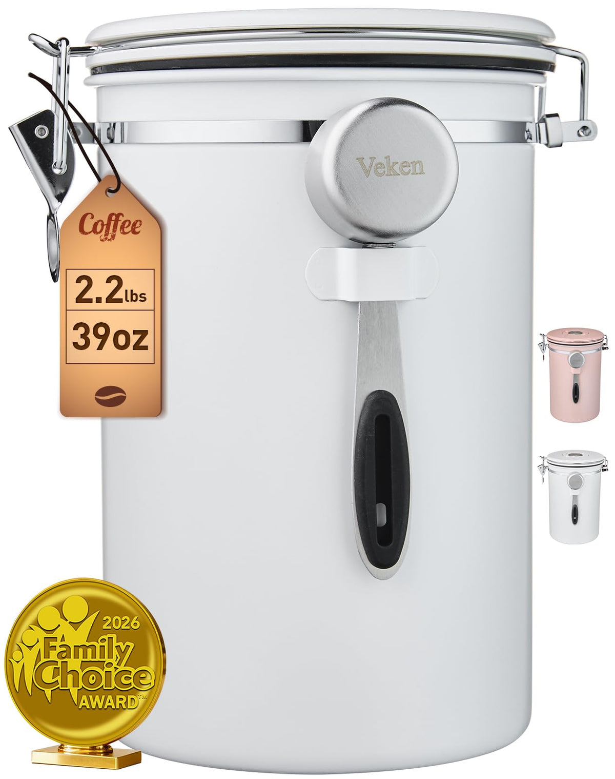 Veken Airtight Stainless Steel Coffee Canister with Scoop