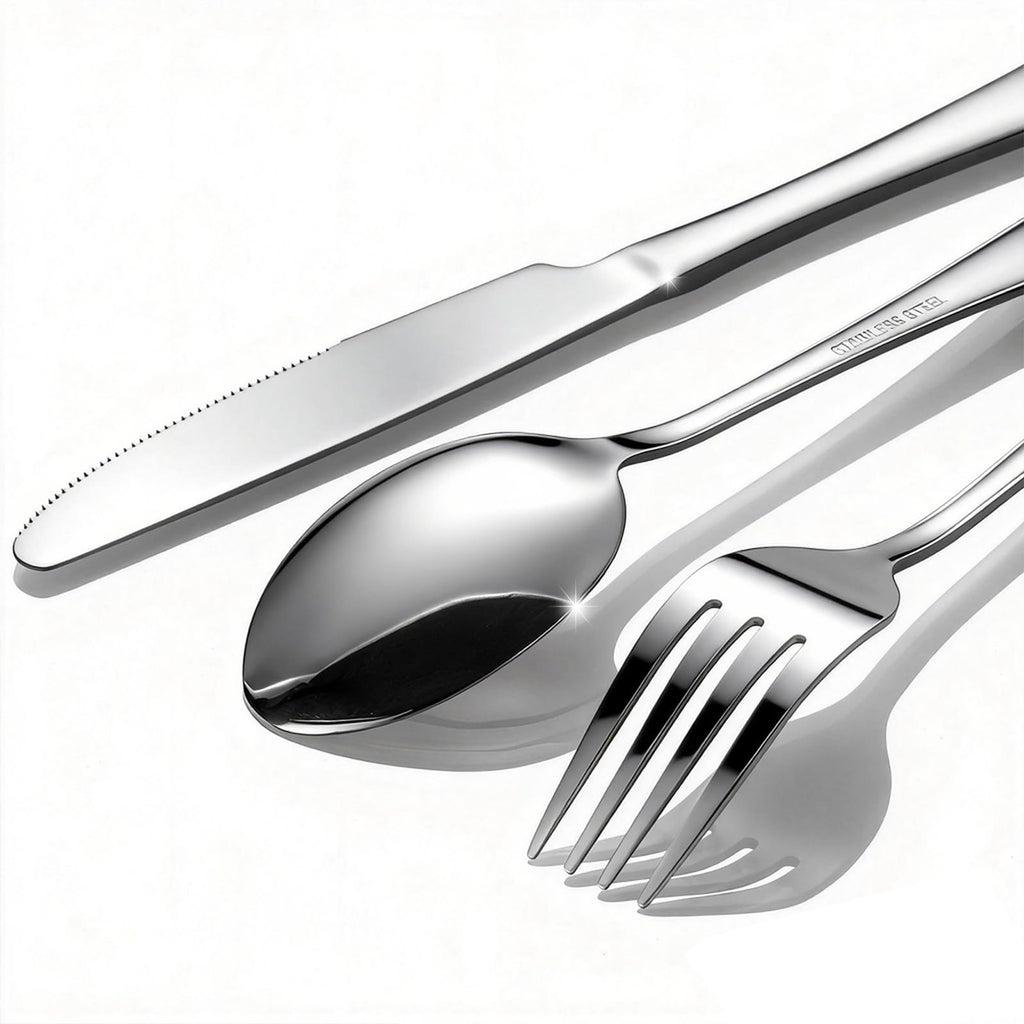 Polished Stainless Steel Silver Flatware Set for Dining
