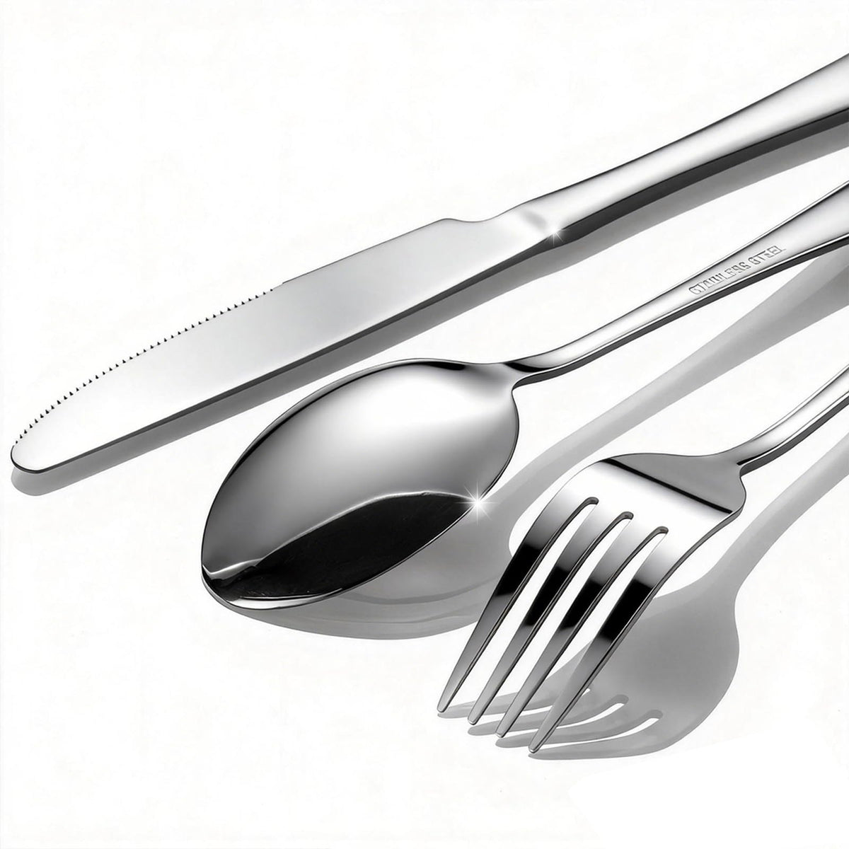 Polished Stainless Steel Silver Flatware Set for Dining
