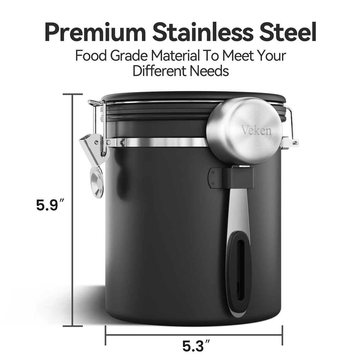 Veken Airtight Stainless Steel Coffee Canister with Scoop