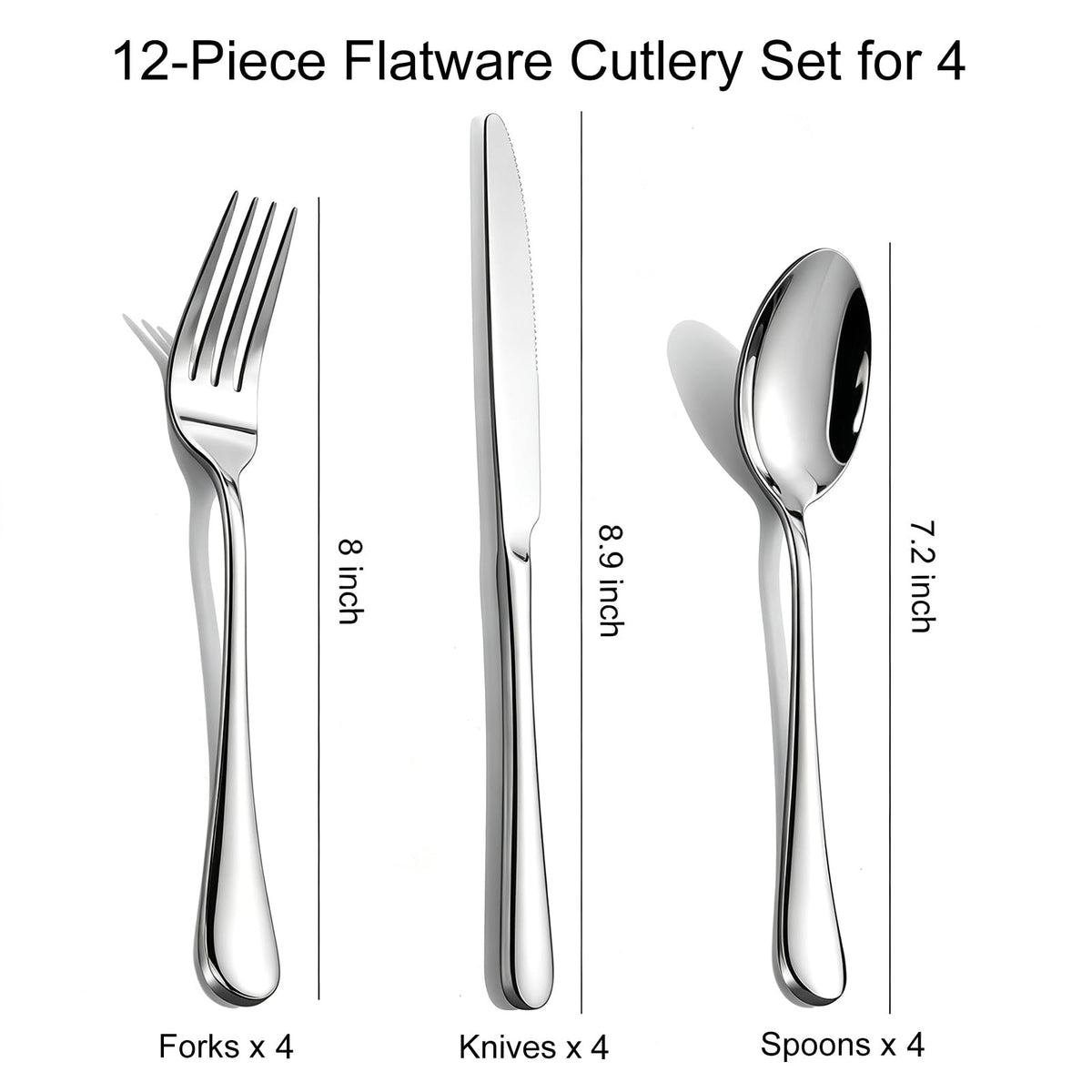 Polished Stainless Steel Silver Flatware Set for Dining