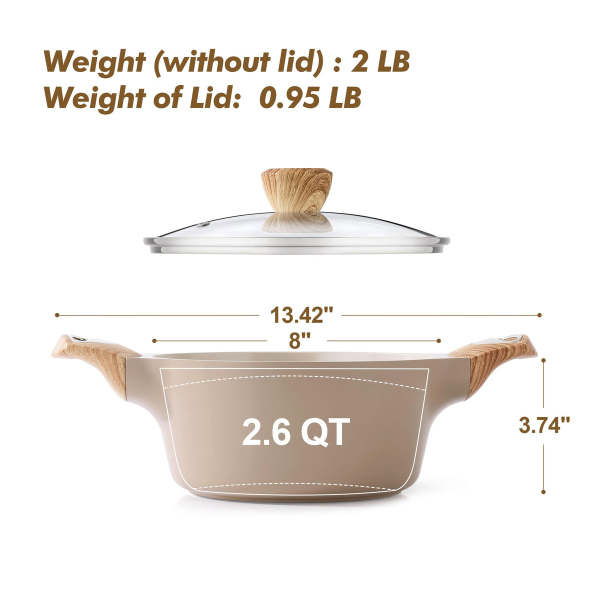 SENSARTE Ceramic Nonstick Stock Pot with Lid for Induction