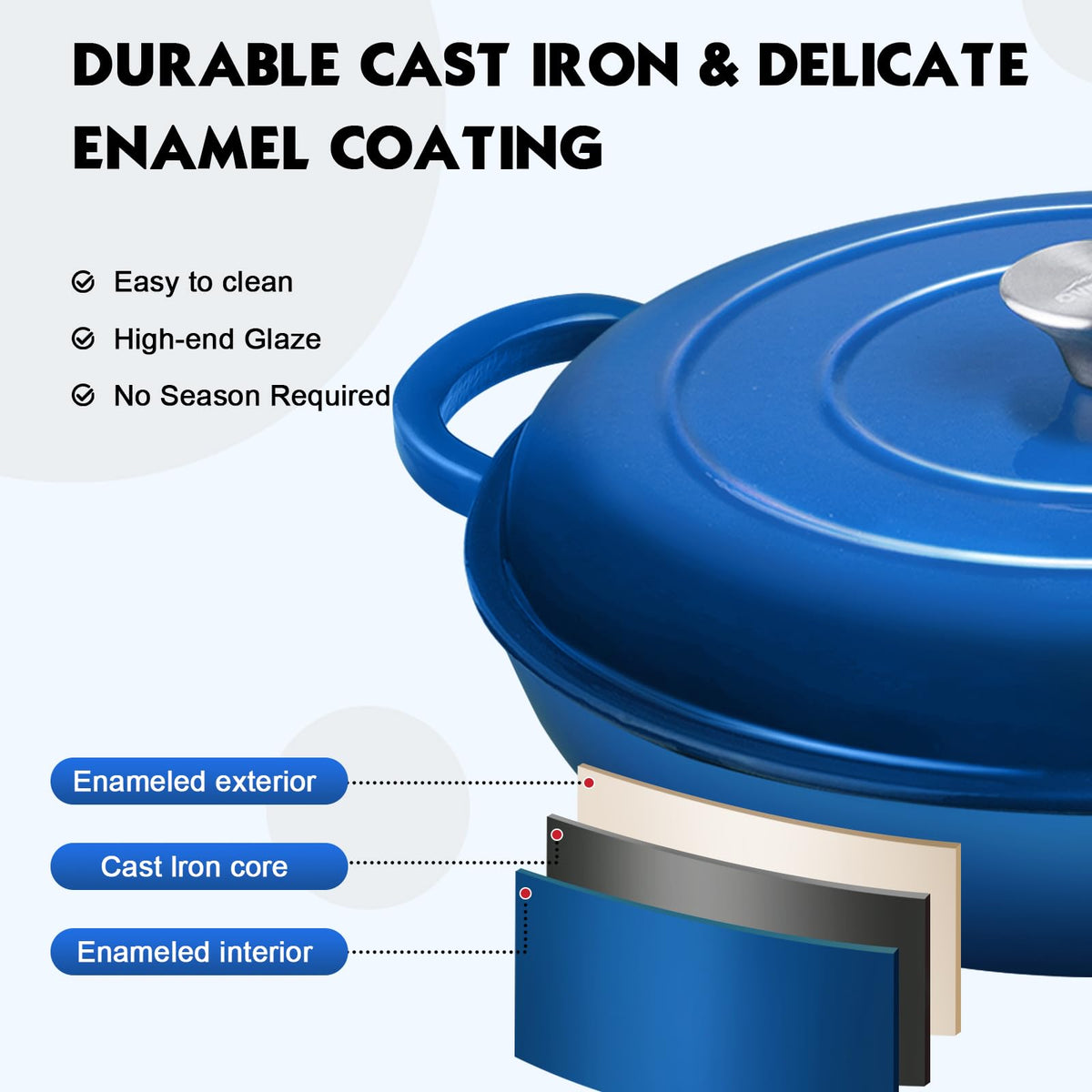 Overmont 3.8-Qt Enameled Cast Iron Braiser with Lid
