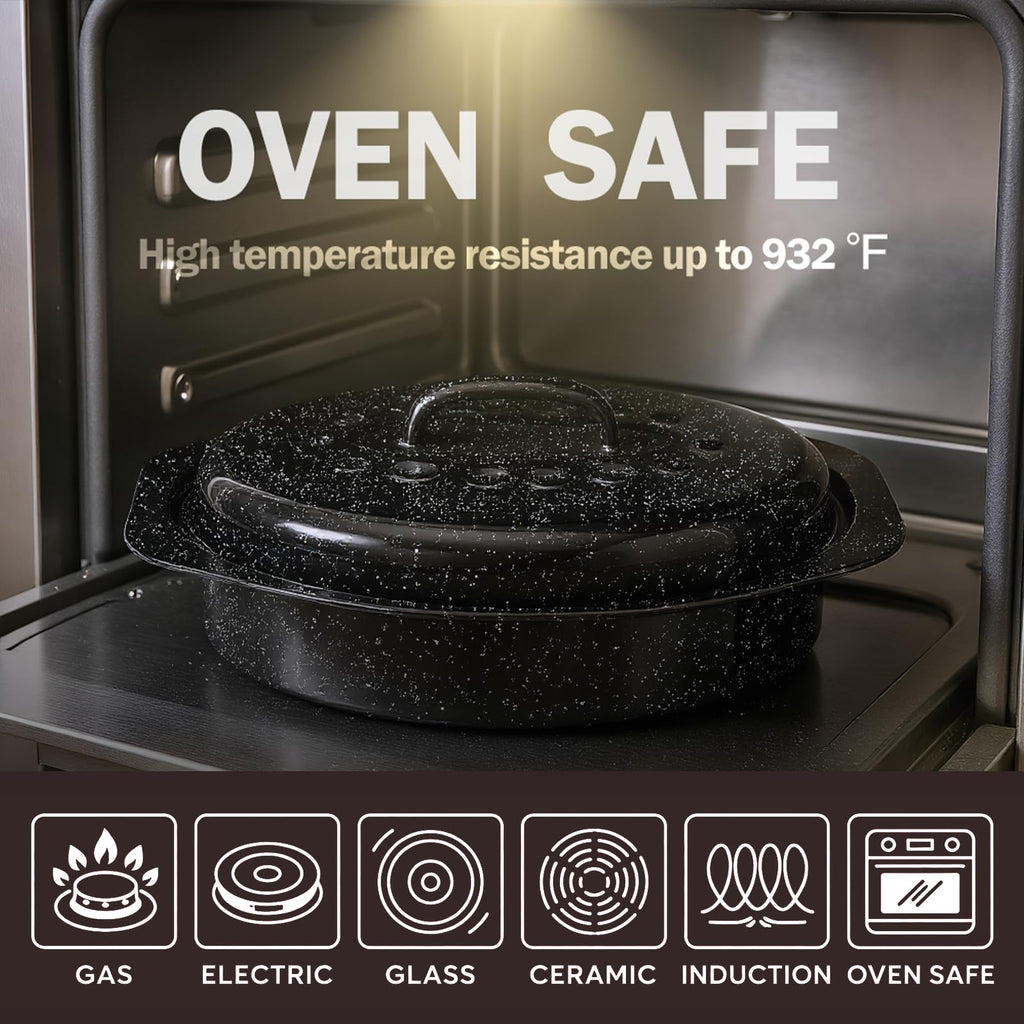 13-Inch Oval Granite Enamel Roasting Pan with Lid