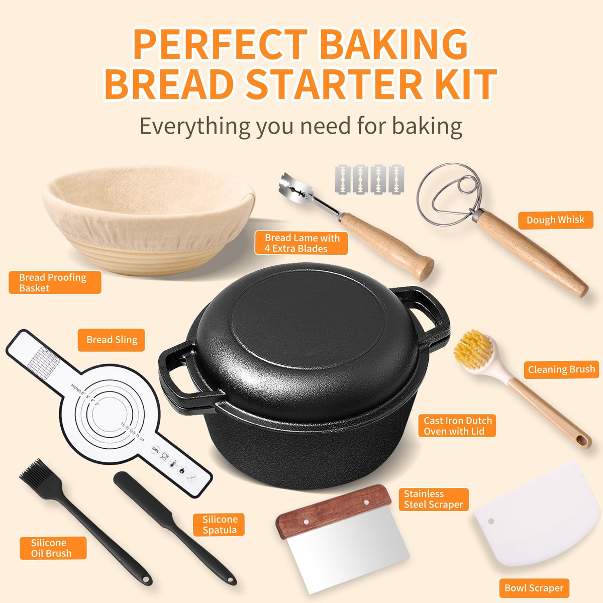 5-Qt Cast Iron Dutch Oven Bread Baking Set with Skillet Lid