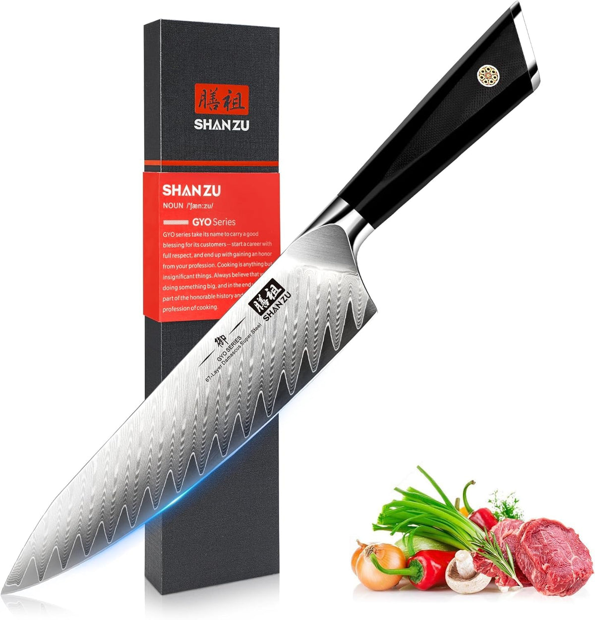 SHAN ZU Damascus Steel Kitchen Knife for Precision Cutting