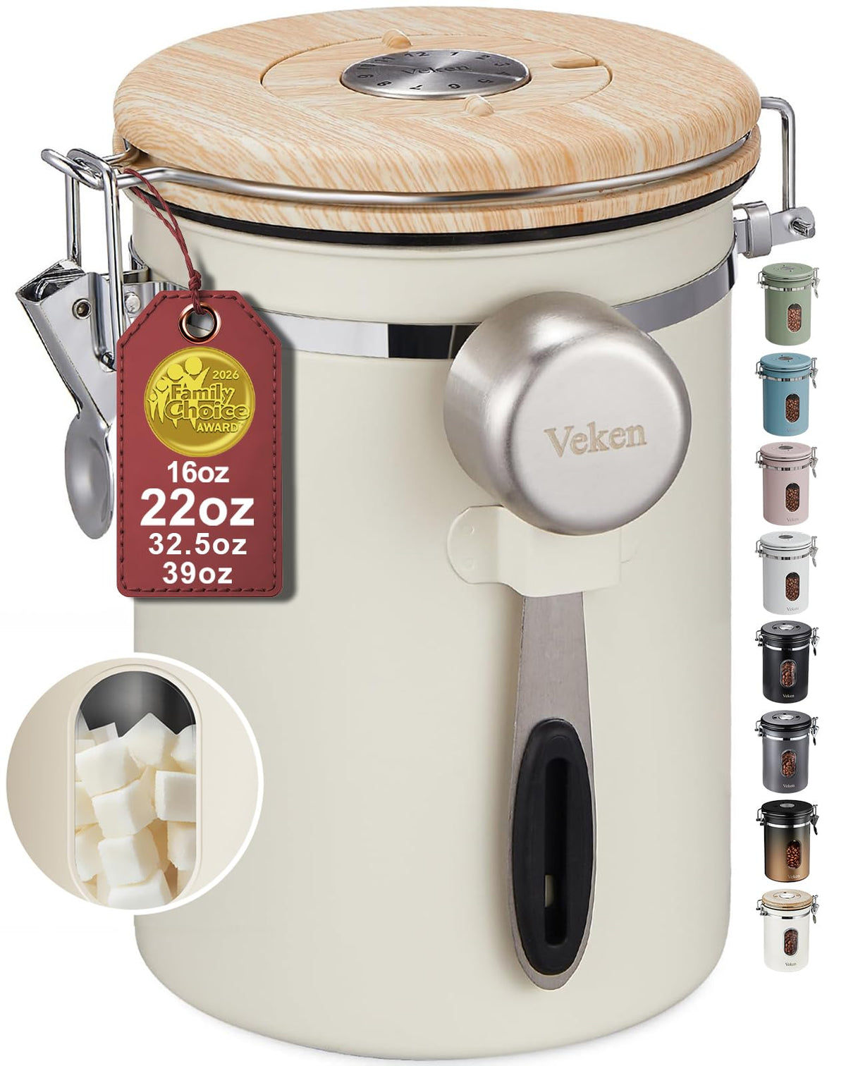 Veken Airtight Stainless Steel Coffee Canister with Scoop