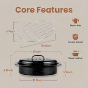 18-Inch Oval Enamel Roasting Pan with Lid & Rack