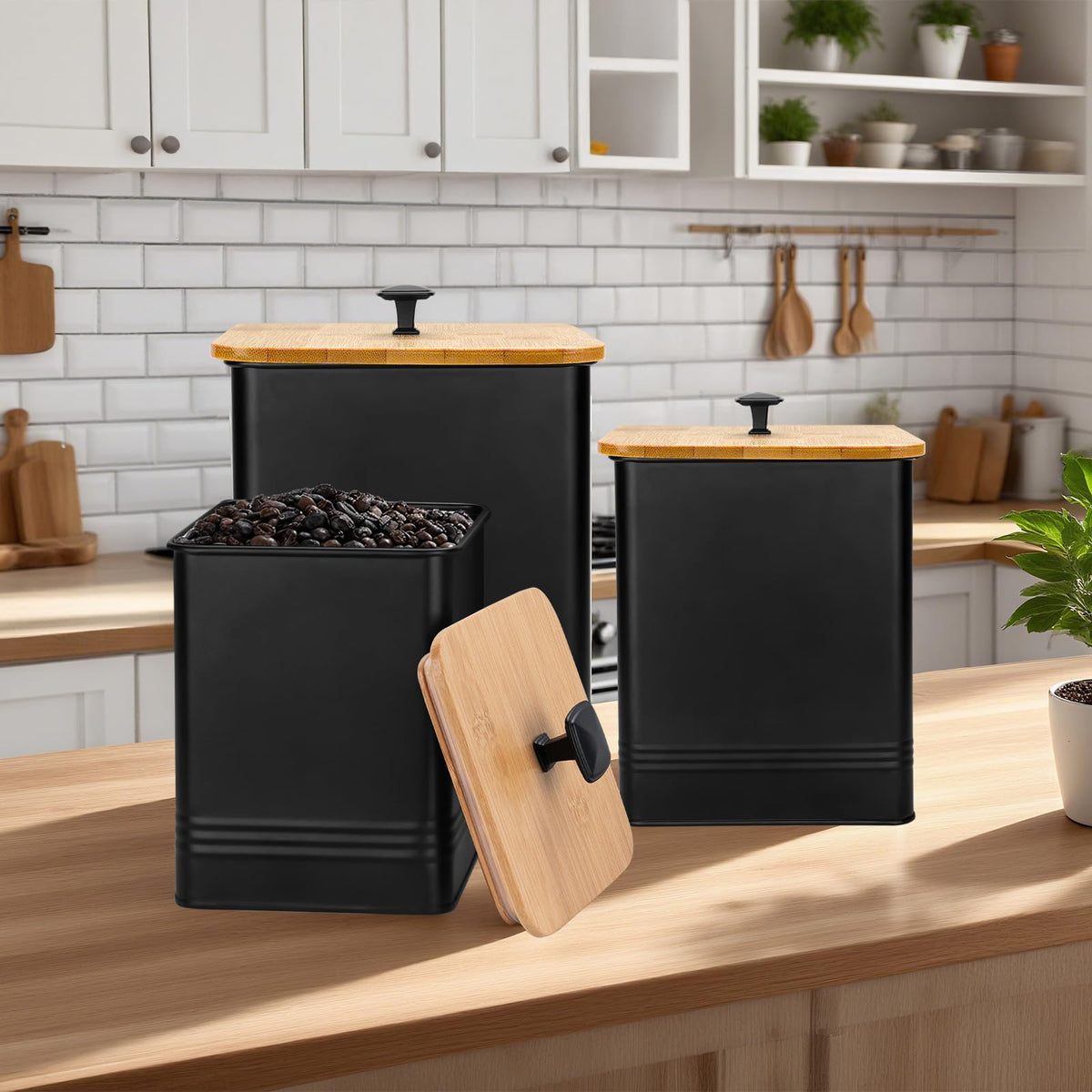 LUKMILEE Airtight Kitchen Canister Set with Chalkboard Labels