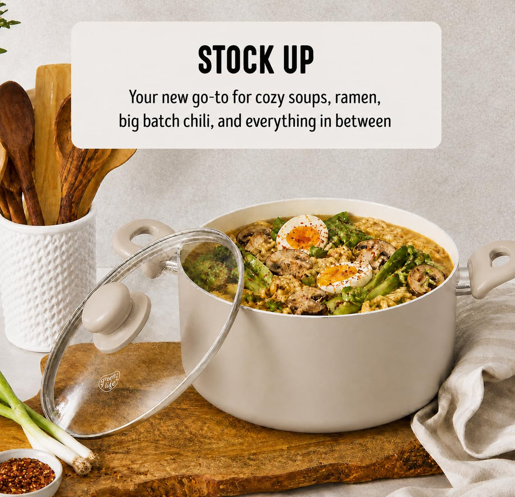 GreenLife 6-Qt Ceramic Nonstick Stockpot with Straining Lid