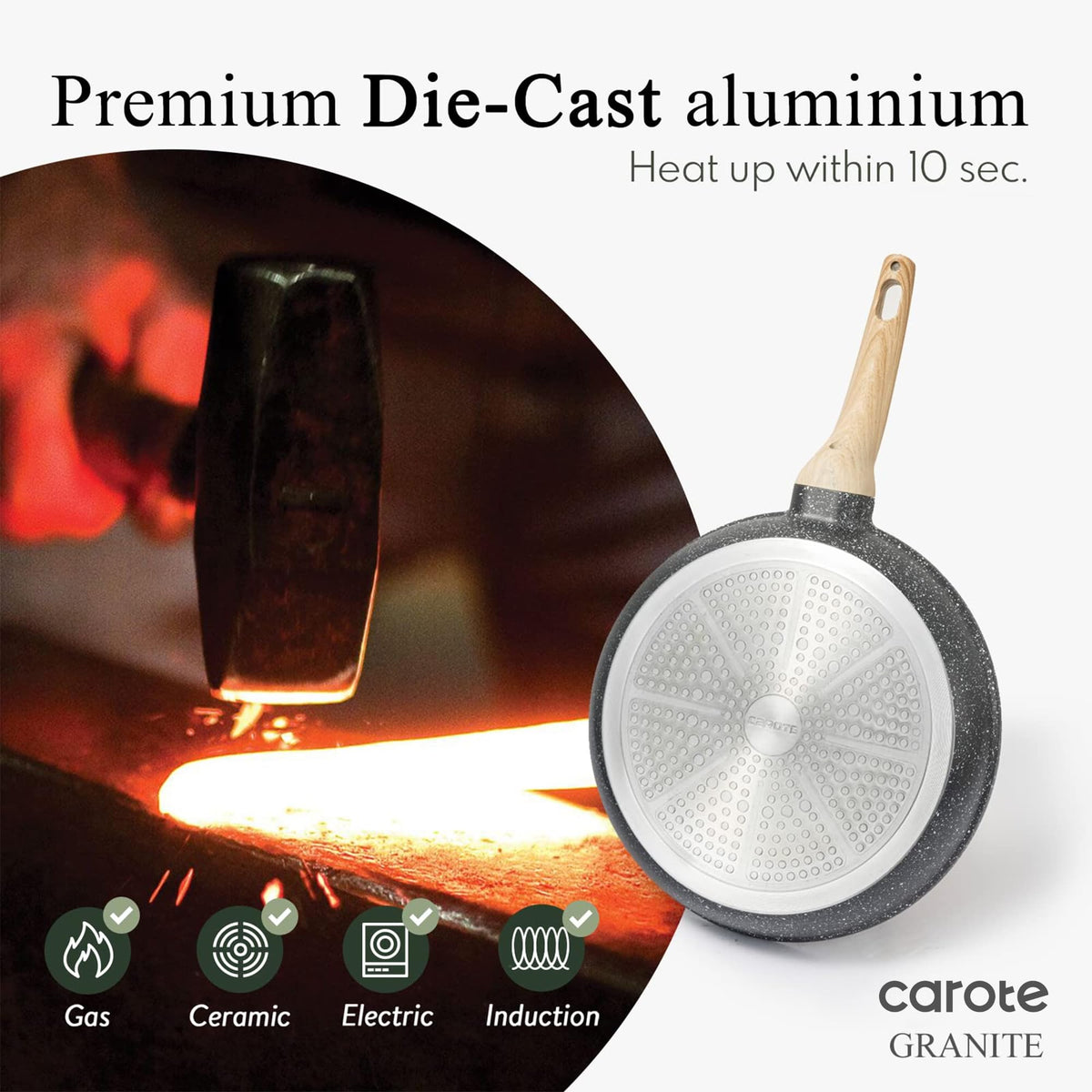 CAROTE Nonstick Granite Frying Pan for Induction Cooking