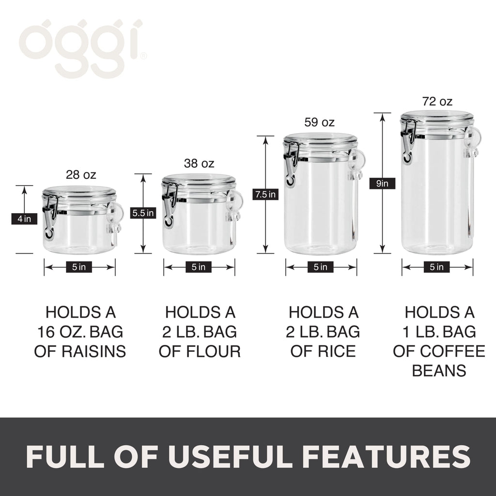 Oggi Airtight Clear Canister Set with Clamp Lids