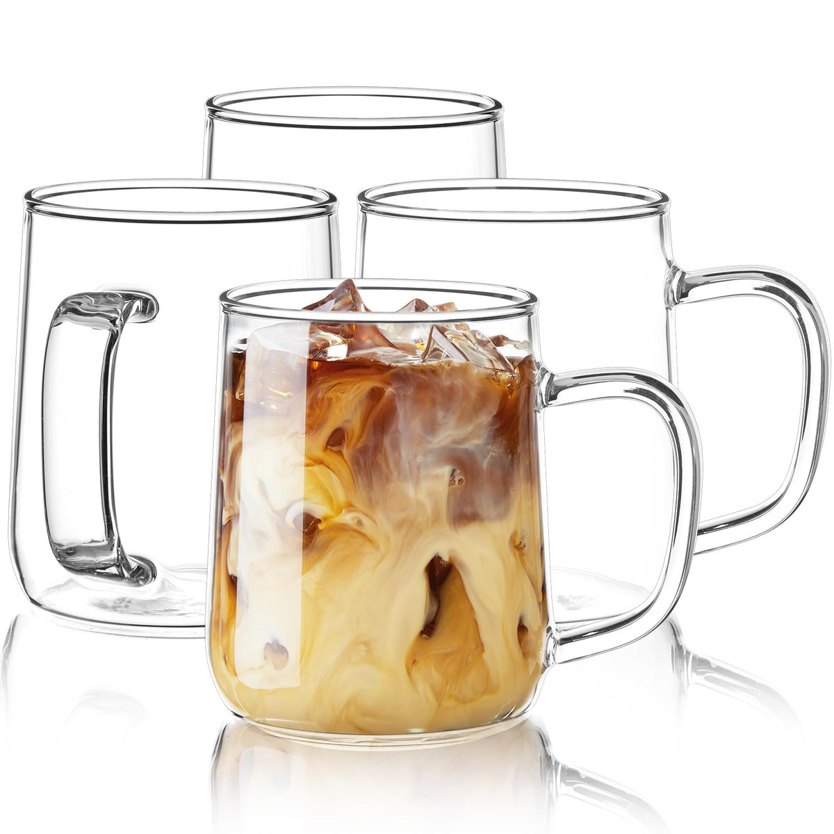 ZMZKKLL Clear Glass Coffee Mugs for Hot & Cold Drinks