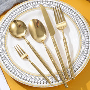 36-Piece Gold Hammered Stainless Steel Flatware Set for 6
