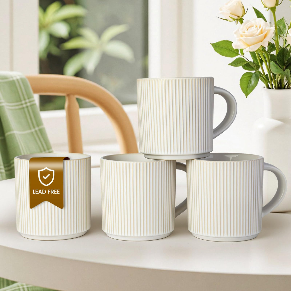 DeeCoo 12 oz Matte White Stoneware Coffee Mugs, Set of 4