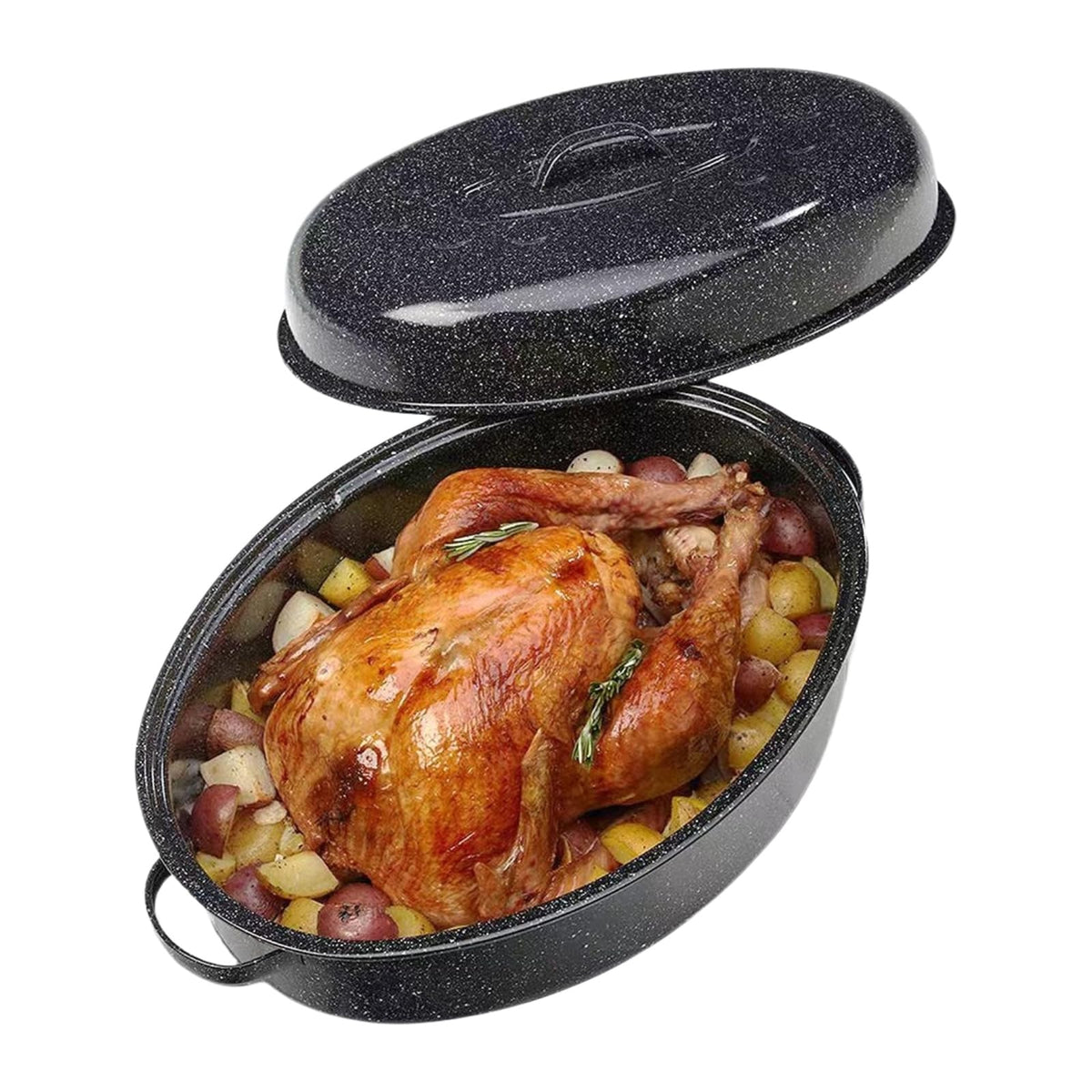 13-Inch Oval Granite Enamel Roasting Pan with Lid