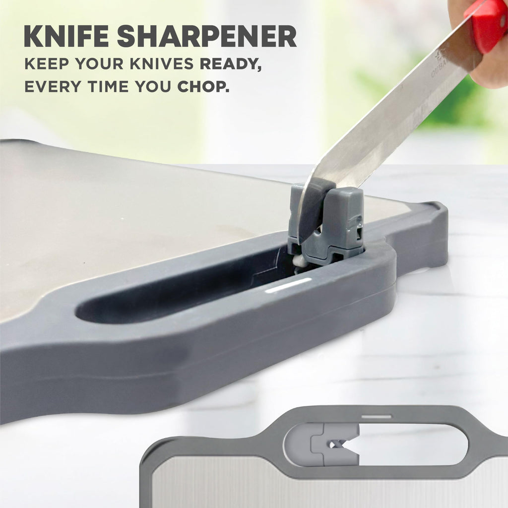 Titanium & Wheat Straw Cutting Board with Sharpener & Stand