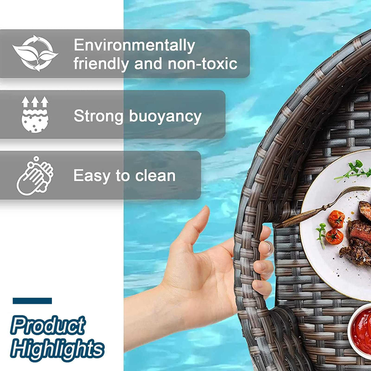 Heart-Shaped Woven Floating Pool Serving Tray for Parties