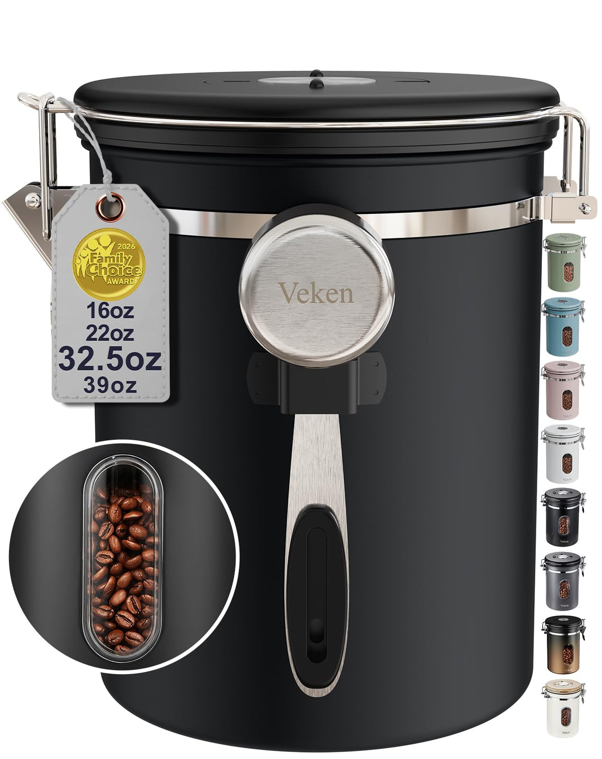 Veken Airtight Stainless Steel Coffee Canister with Scoop