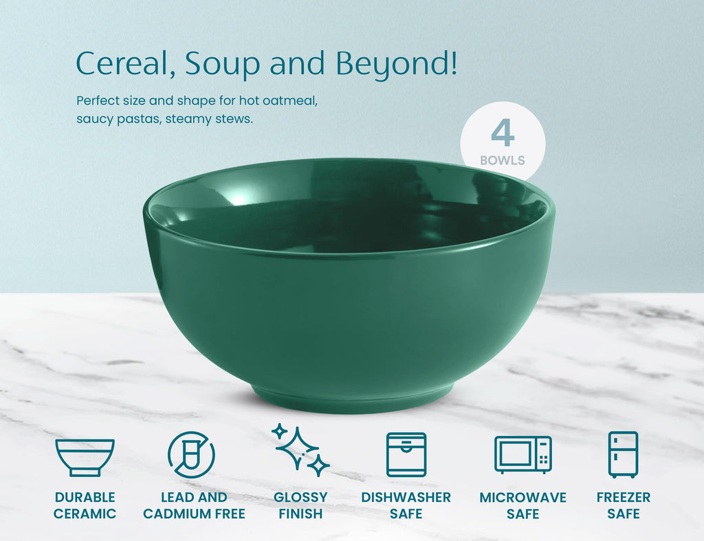 KooK Deep Porcelain Soup & Cereal Bowls for Everyday Dining