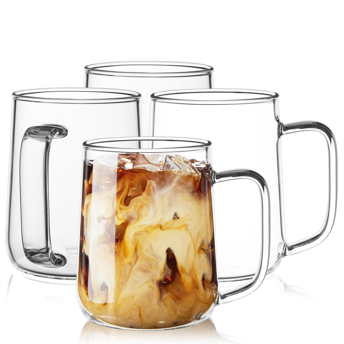 ZMZKKLL Clear Glass Coffee Mugs for Hot & Cold Drinks